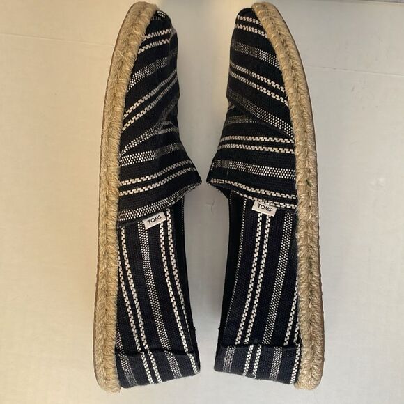 TOMS Alpargata Rope Flats Slip On Black Global Stripe Espadrille Women's 9.5 - Picture 6 of 12